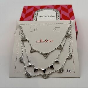 Stella & Dot Silver Layered Pave Chevron Necklace